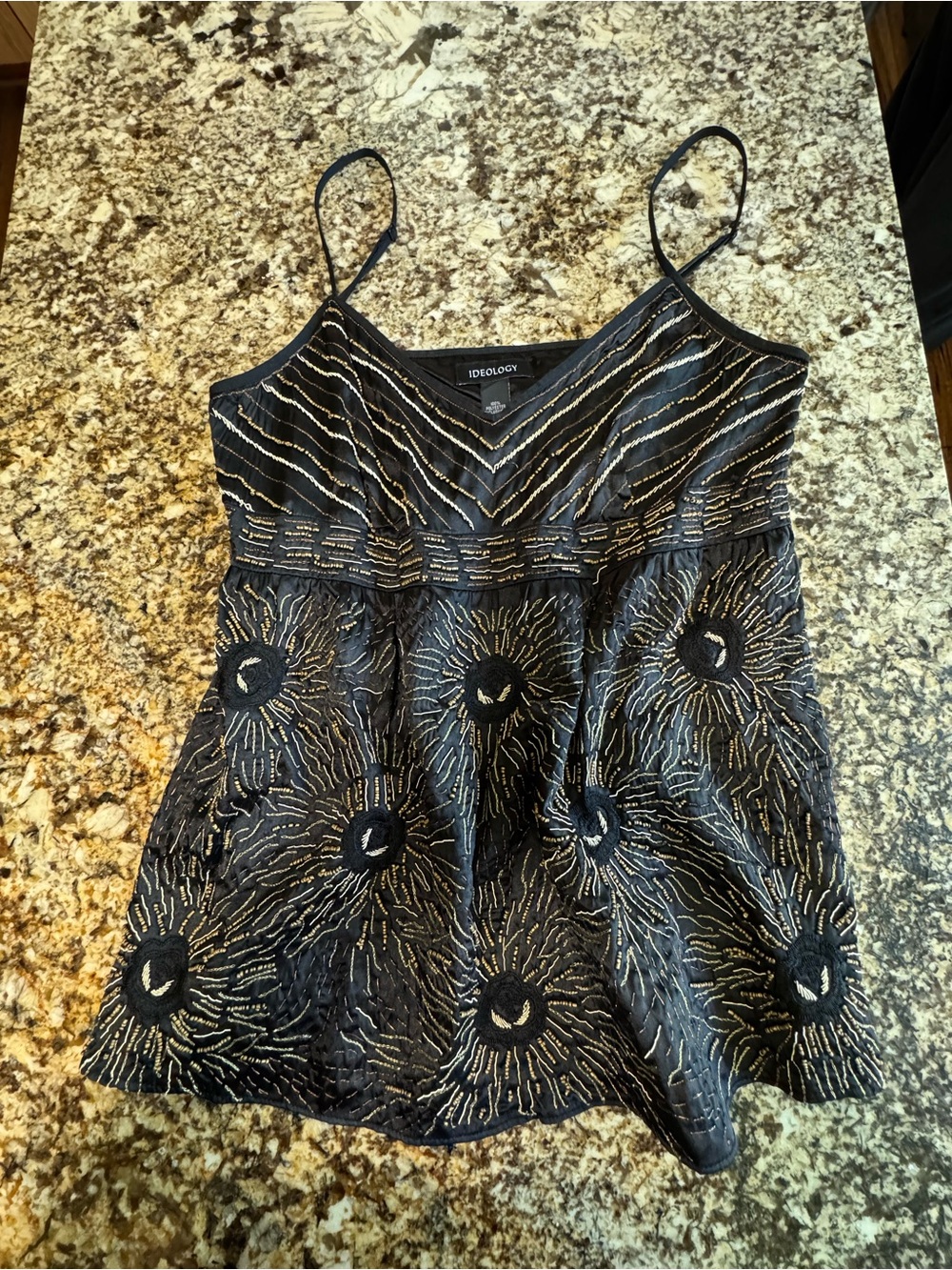 Ideology Black Camisole with Gold Bead Embroidery